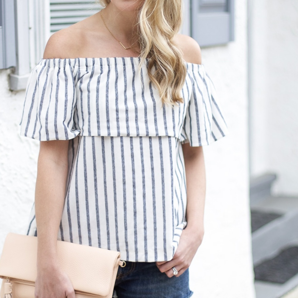 Banana Republic Striped Off the Shoulder Top